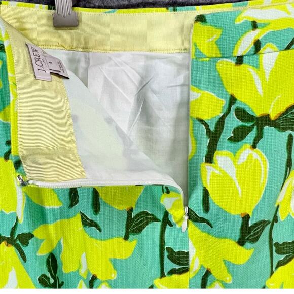 J Crew Mini Skirt Womens 8 Green Yellow Daffodil Basketweave Textured Pockets - Picture 5 of 13